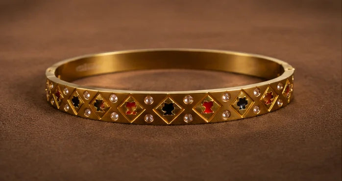 Golden Geometric Crystal Bangle