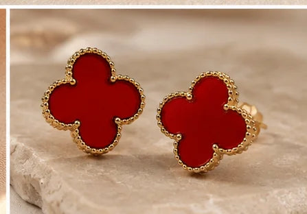 Ruby Clover Stud Earrings