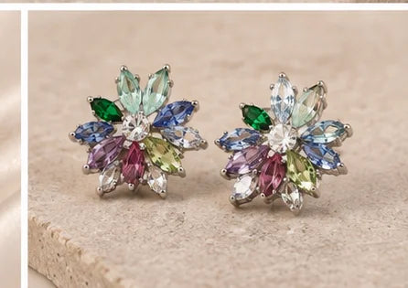 Multicolour Crystal Flower Stud Earrings