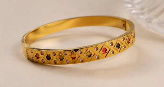 Golden Geometric Crystal Bangle