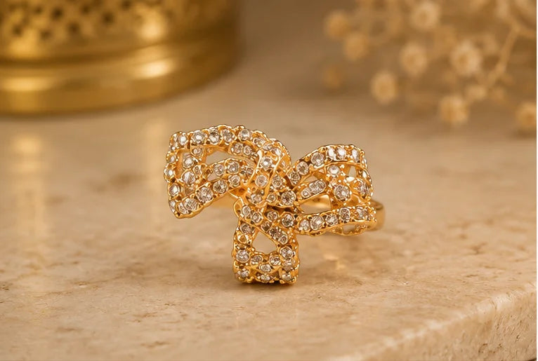 Gold-Tone Red Stone Crystal Halo Ring
