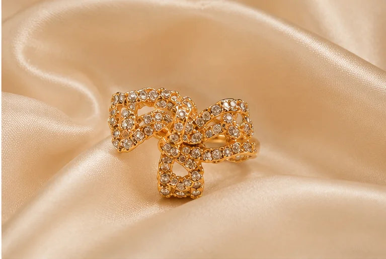 Gold-Tone Red Stone Crystal Halo Ring