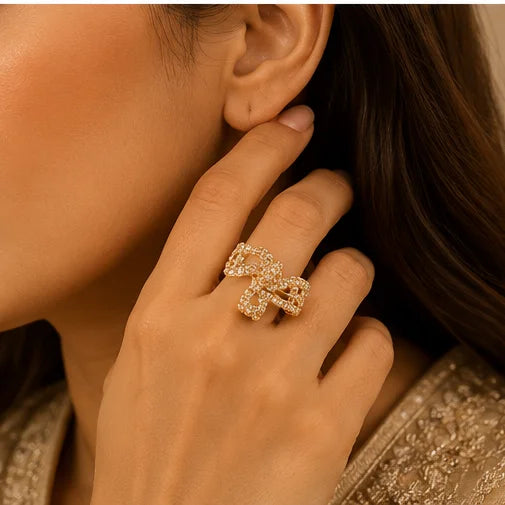 Gold-Tone Red Stone Crystal Halo Ring