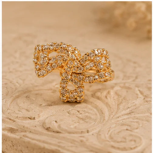 Gold-Tone Red Stone Crystal Halo Ring