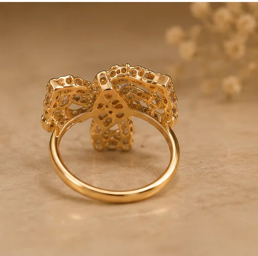 Gold-Tone Red Stone Crystal Halo Ring