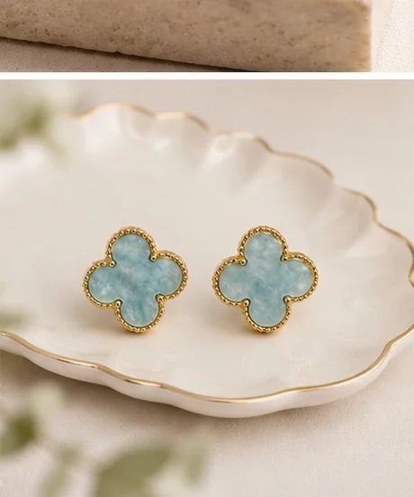 Azure Clover Stud Earrings