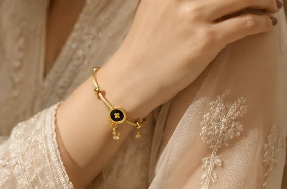 Golden Black Clover Charm Bangle