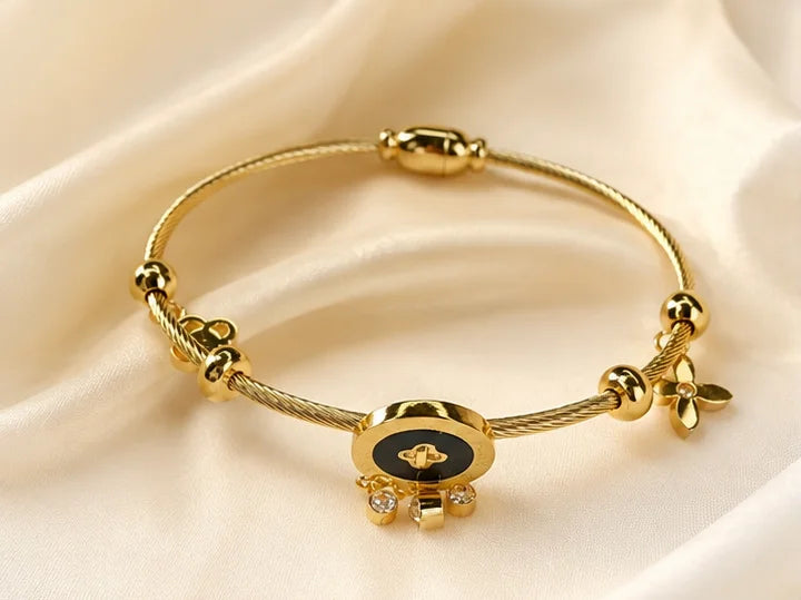 Golden Charm Rope Bangle Bracelet
