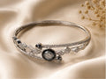 Silver-Tone Onyx Crystal Accent Bangle