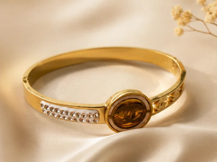 Golden Crystal Circle Accent Bangle