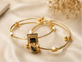 Golden Smoky Crystal Charm Bangle Set