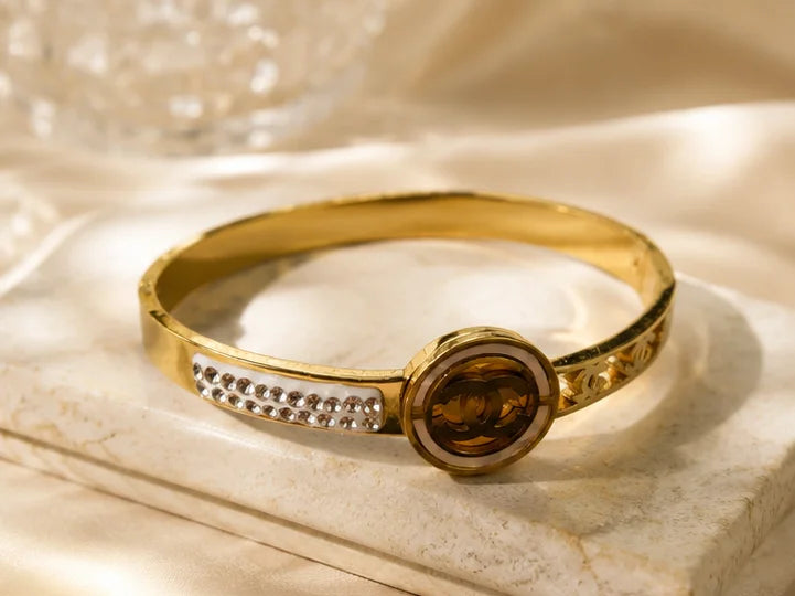 Golden Crystal Circle Accent Bangle