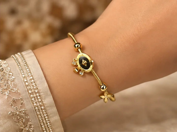 Golden Charm Rope Bangle Bracelet