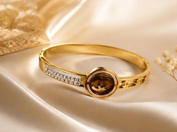 Golden Crystal Circle Accent Bangle