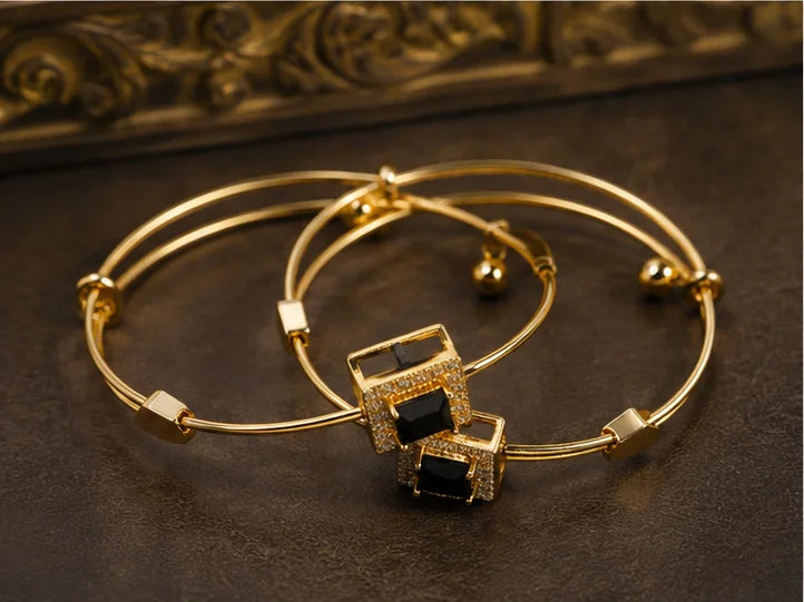 Golden Smoky Crystal Charm Bangle Set