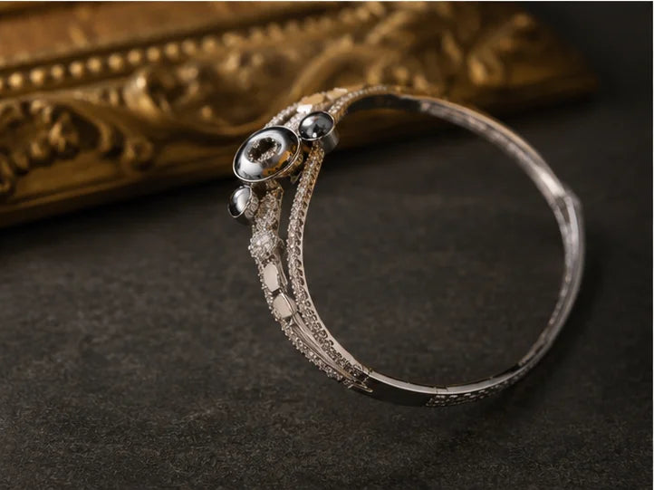 Silver-Tone Onyx Crystal Accent Bangle