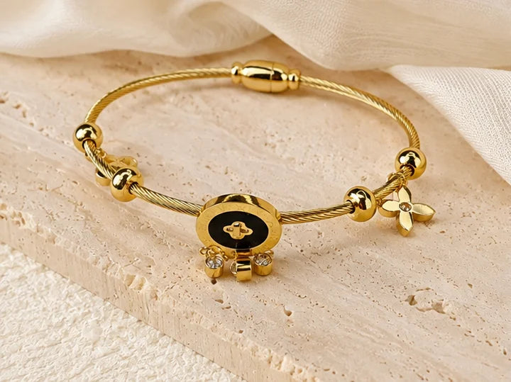Golden Charm Rope Bangle Bracelet