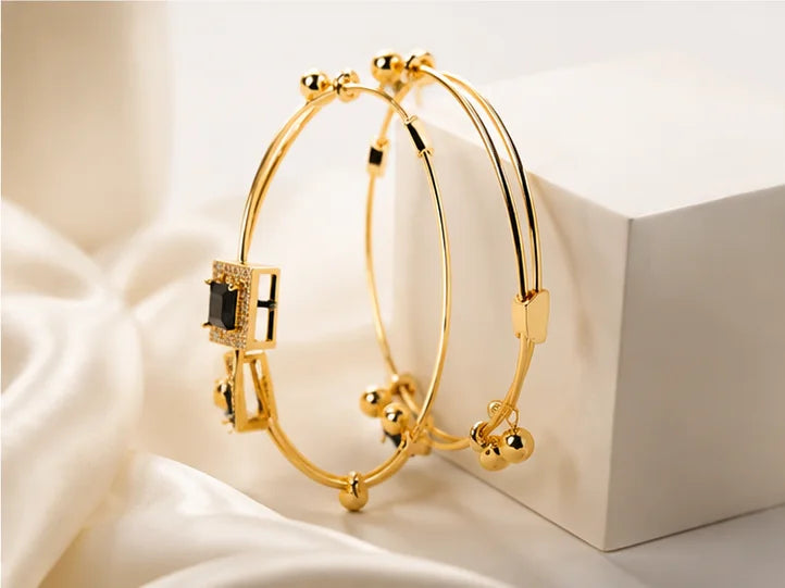 Golden Smoky Crystal Charm Bangle Set