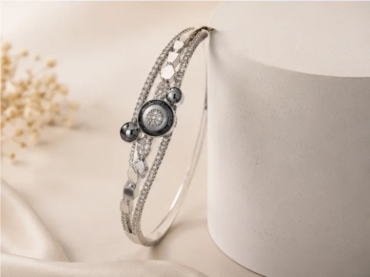 Silver-Tone Crystal Geometric Bangle
