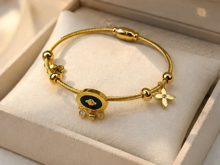 Golden Charm Rope Bangle Bracelet