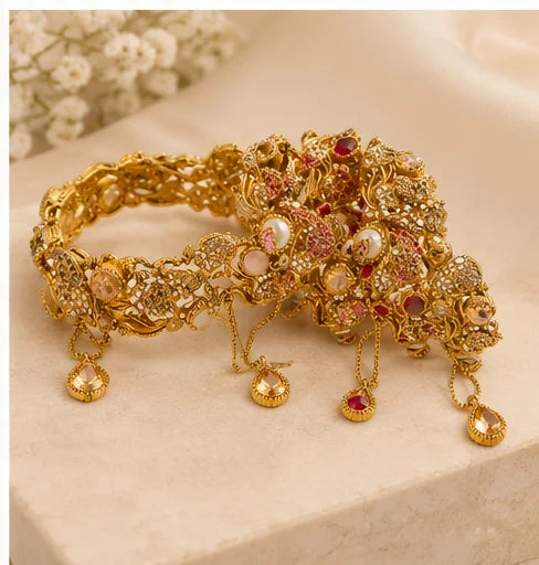 Golden Crystal Bridal Bangle Set