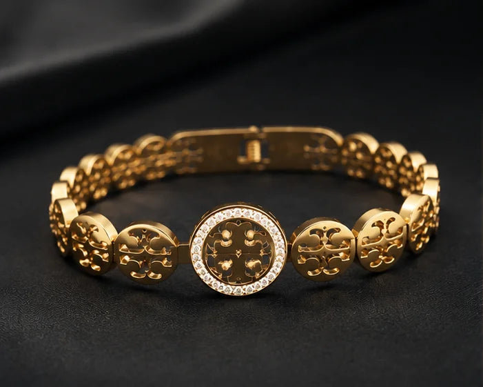 Golden Crystal Heritage Motif Bangle