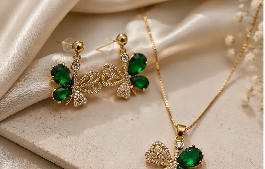 Verdant Butterfly Crystal Jewelry Set