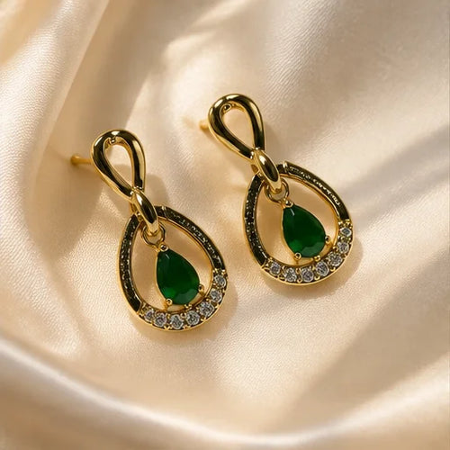Emerald Teardrop Crystal Drops