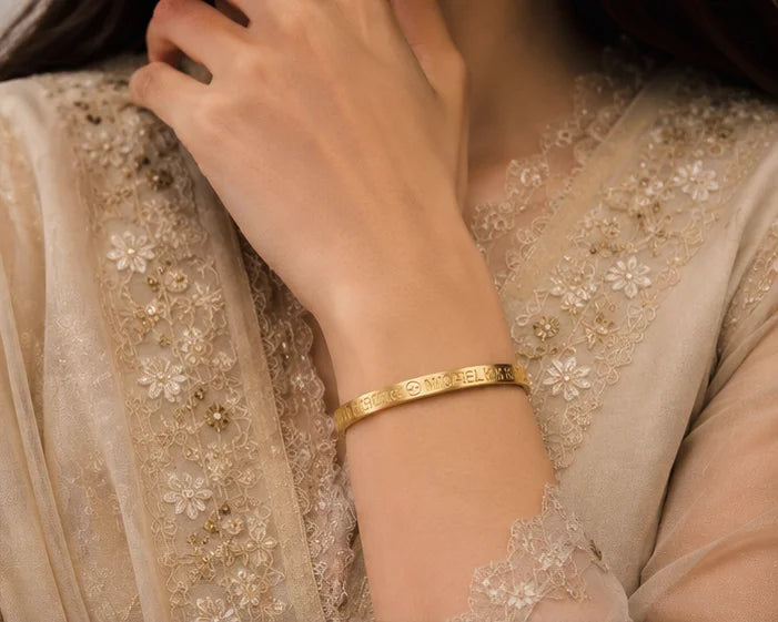 Gold-Tone Engraved Slim Bangle Bracelet