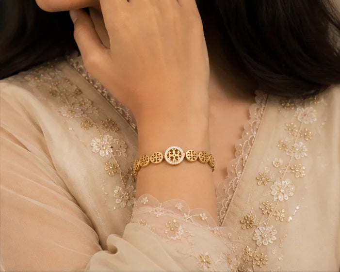 Golden Crystal Heritage Motif Bangle