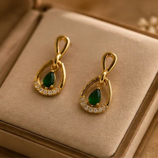Emerald Teardrop Crystal Drops