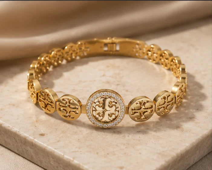Golden Crystal Heritage Motif Bangle