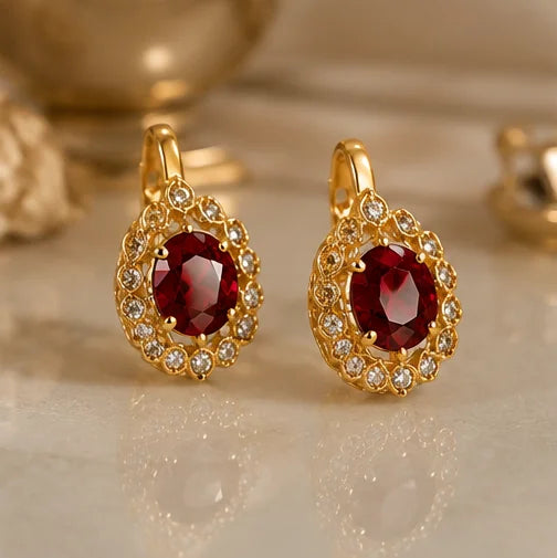 Royal Garnet Halo Earrings
