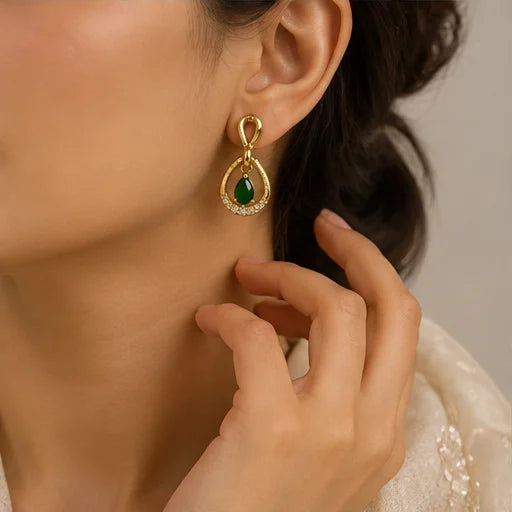 Emerald Teardrop Crystal Drops
