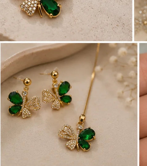 Verdant Butterfly Crystal Jewelry Set