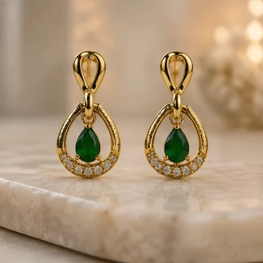 Emerald Teardrop Crystal Drops