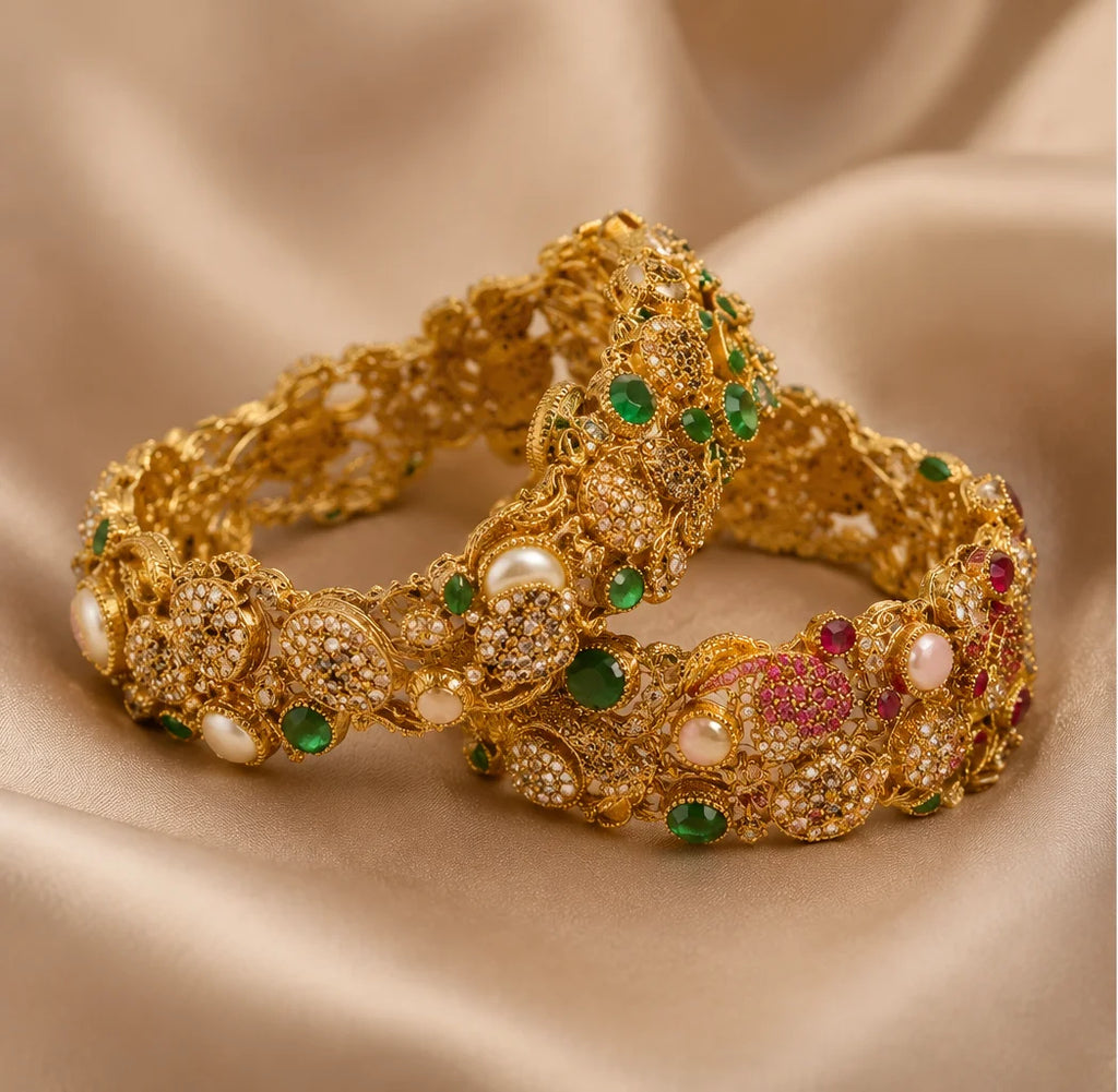 Golden Crystal Bridal Bangle Set