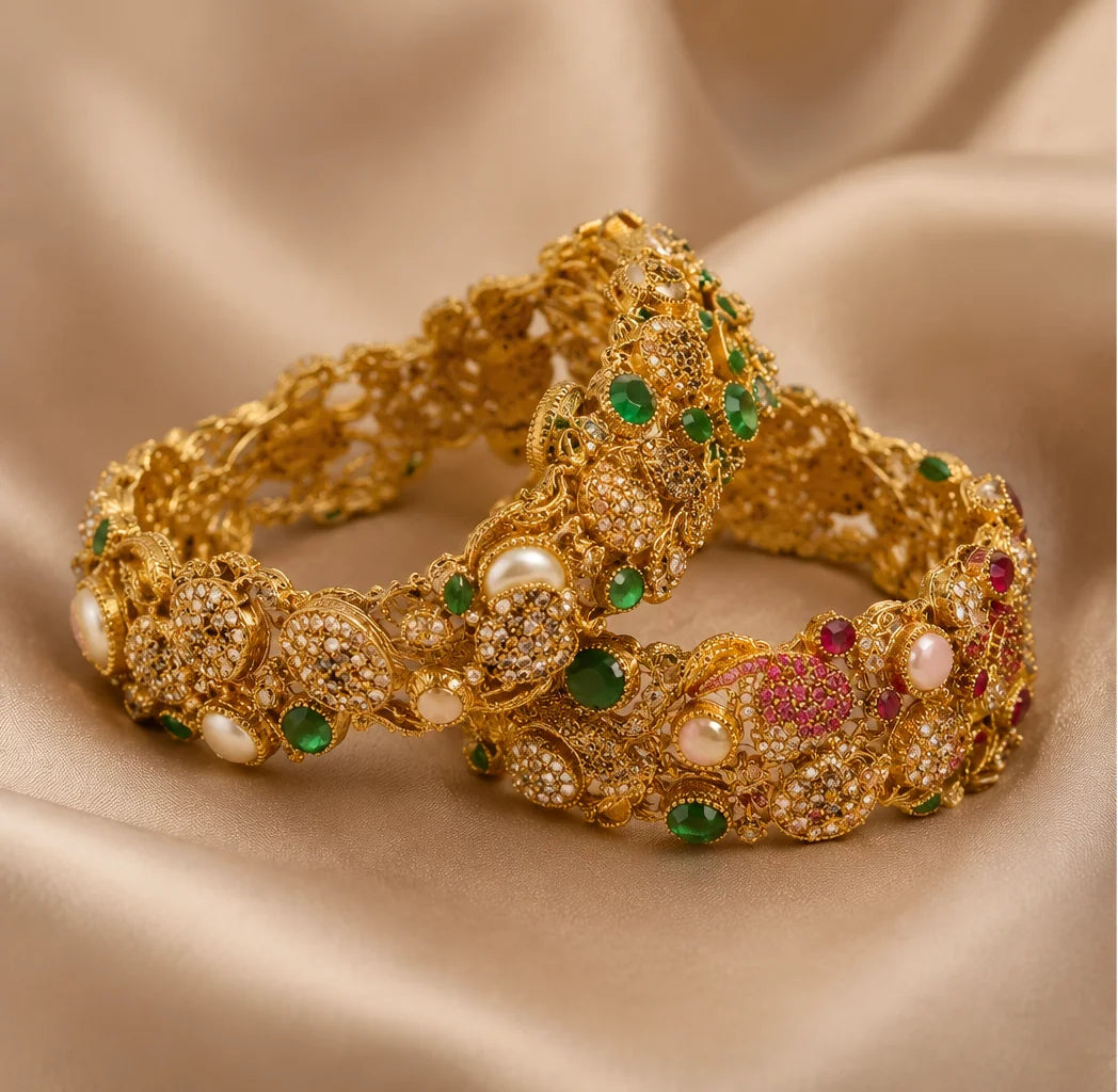 Golden Crystal Bridal Bangle Set