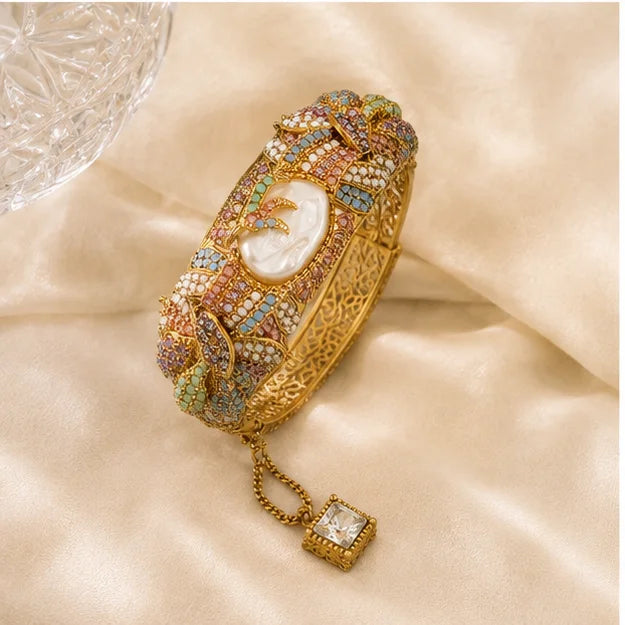 Golden Pearl Crystal Bridal Bangle
