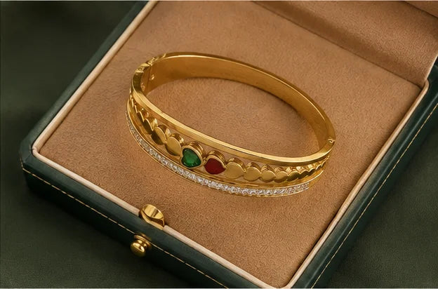 Golden Heart Crystal Bangle