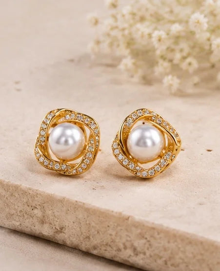 Luminous Pearl Halo Studs
