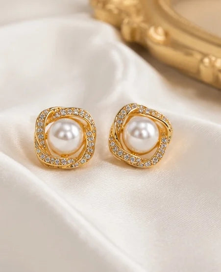 Luminous Pearl Halo Studs