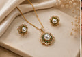 Emerald Halo Pearl Jewelry Set