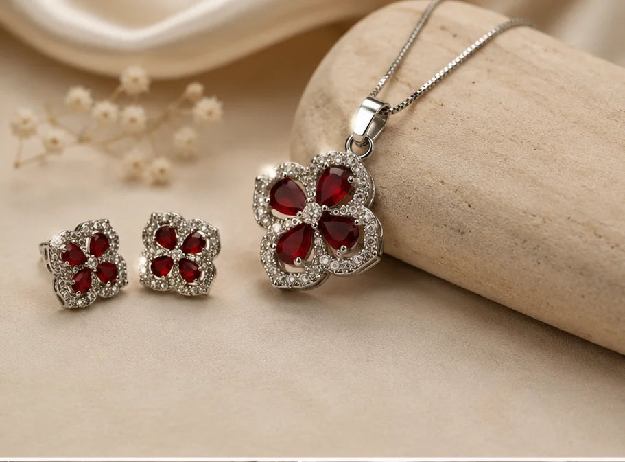 Ruby Bloom Crystal Jewelry Set
