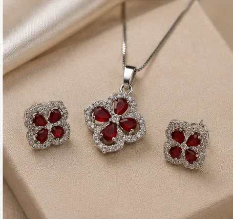 Ruby Bloom Crystal Jewelry Set